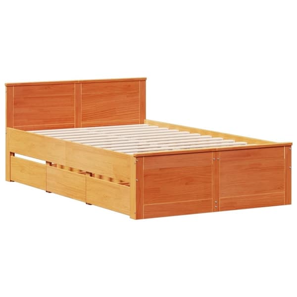 vidaXL Seng med bokhylle uten madrass voksbrun 120x190 cm heltre furu