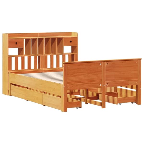 vidaXL Seng med bokhylle uten madrass voksbrun 160x200 cm heltre furu