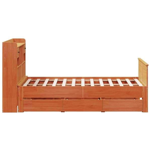 vidaXL Seng med bokhylle uten madrass voksbrun 160x200 cm heltre furu