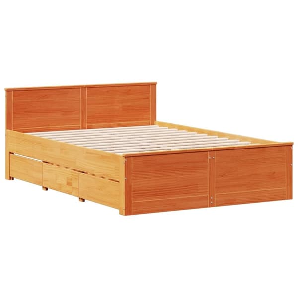 vidaXL Seng med bokhylle uten madrass voksbrun 160x200 cm heltre furu