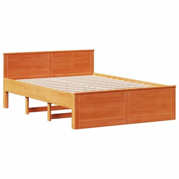vidaXL Seng med bokhylle uten madrass voksbrun 160x200 cm heltre furu