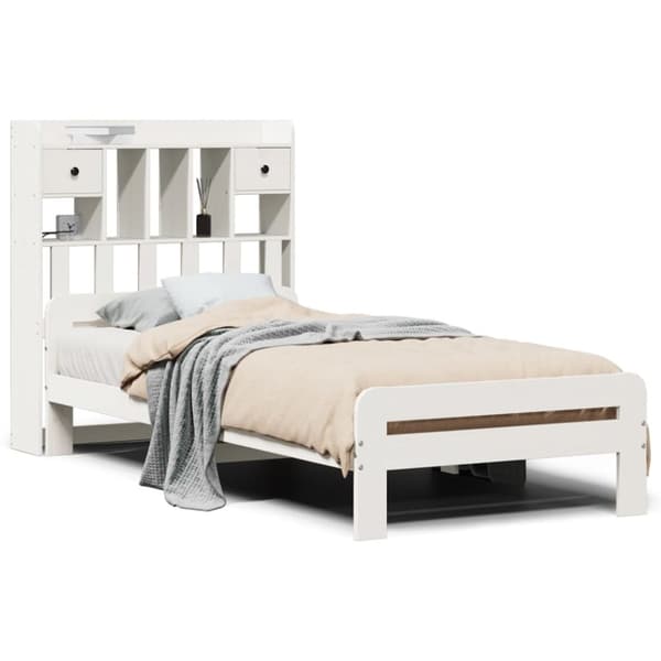 vidaXL Seng med bokhylle uten madrass hvit 75x190 cm heltre furu