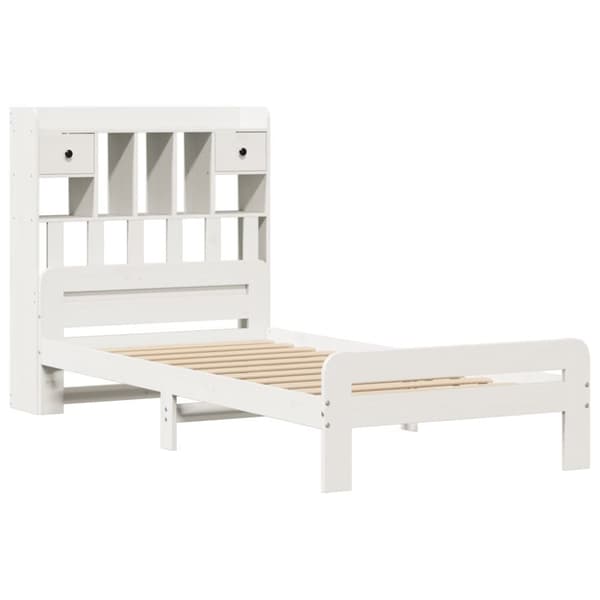 vidaXL Seng med bokhylle uten madrass hvit 75x190 cm heltre furu