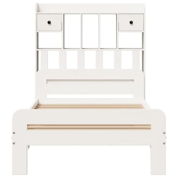 vidaXL Seng med bokhylle uten madrass hvit 75x190 cm heltre furu