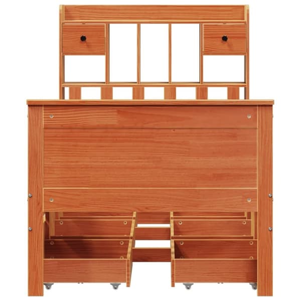 vidaXL Seng med bokhylle uten madrass voksbrun 90x190 cm heltre furu