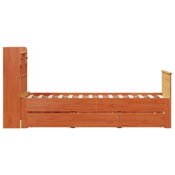 vidaXL Seng med bokhylle uten madrass voksbrun 90x190 cm heltre furu
