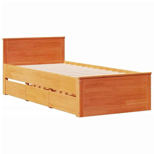 vidaXL Seng med bokhylle uten madrass voksbrun 90x190 cm heltre furu