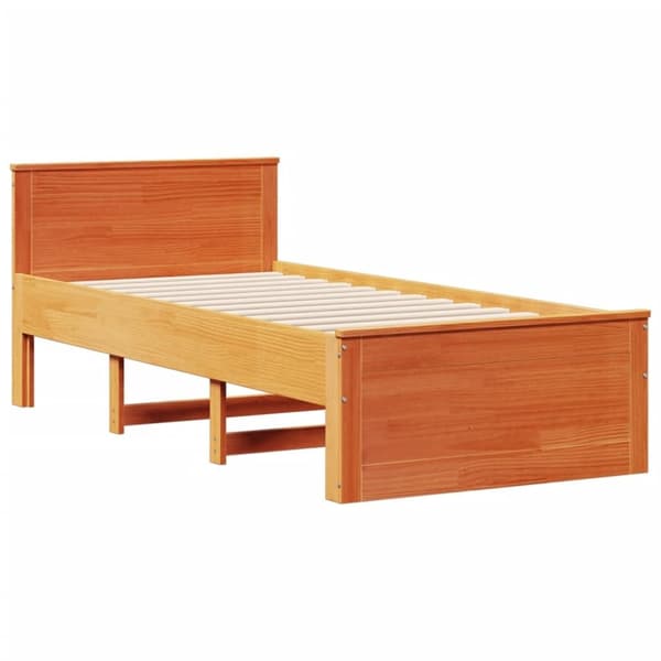 vidaXL Seng med bokhylle uten madrass voksbrun 90x190 cm heltre furu