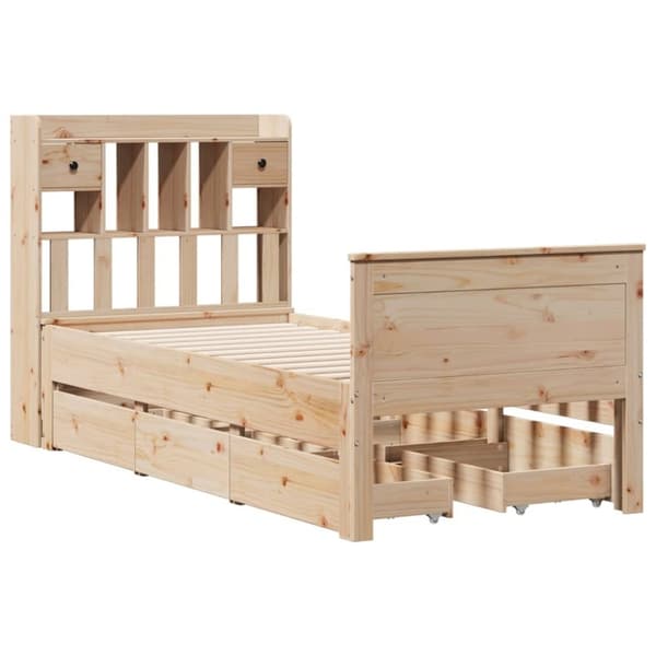 vidaXL Seng med bokhylle uten madrass 100x200 cm heltre furu