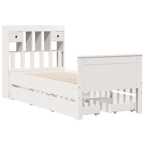 vidaXL Seng med bokhylle uten madrass hvit 75x190 cm heltre furu
