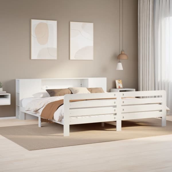 vidaXL sengeramme uden madras 200x200 cm massivt fyrretræ hvid