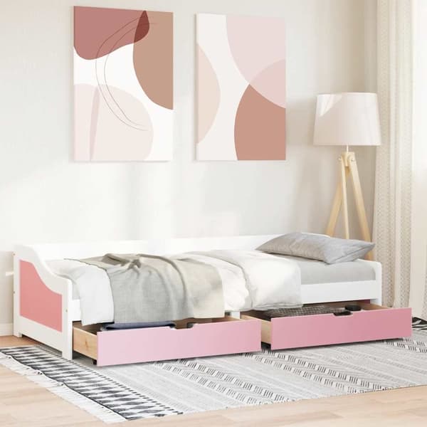 vidaXL daybed med to skuffer uden madras IRUN hvid og lyserød 90x200cm