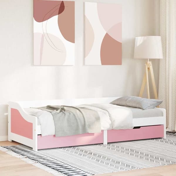 vidaXL daybed med to skuffer uden madras IRUN hvid og lyserød 90x200cm