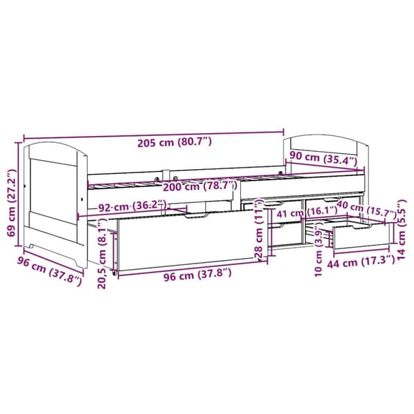 vidaXL sohvasänky 5 laatikolla ilman patjaa IRUN musta 90x200 cm