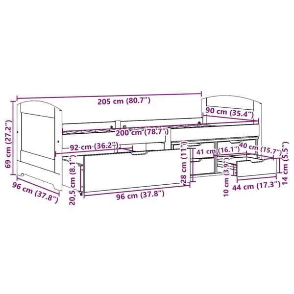 vidaXL Dagseng med 5 skuffer uten madrass IRUN hvit&rosa 90x200 cm