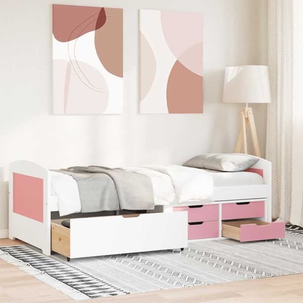 vidaXL daybed med 5 skuffer uden madras IRUN hvid og lyserød 90x200 cm