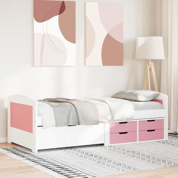 vidaXL daybed med 5 skuffer uden madras IRUN hvid og lyserød 90x200 cm