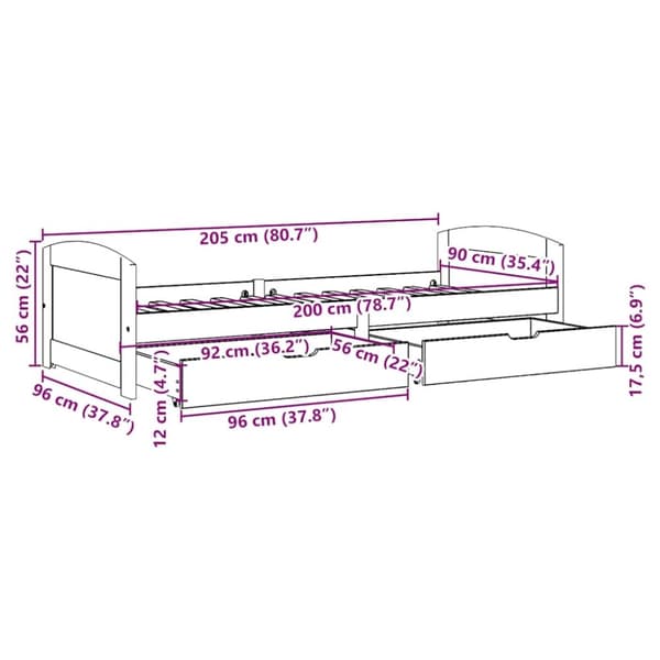 vidaXL -sohvasänky kahdella laatikolla ilman patjaa IRUN musta 90x200cm