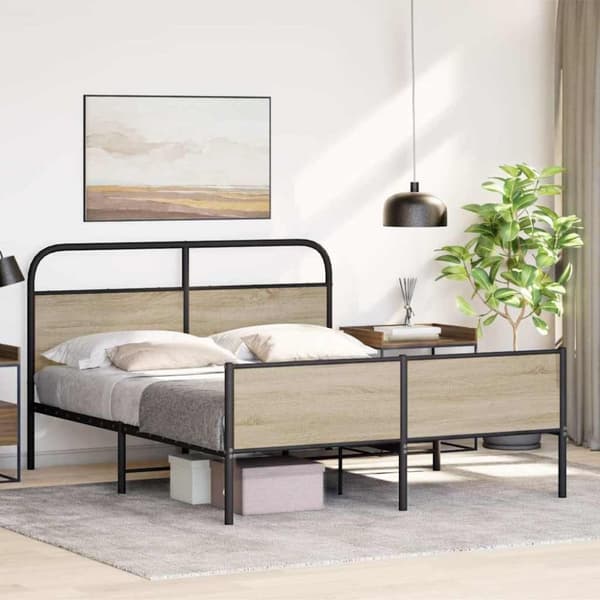 vidaXL Sengeramme i metall uten madrass røkt eik 180x200 cm