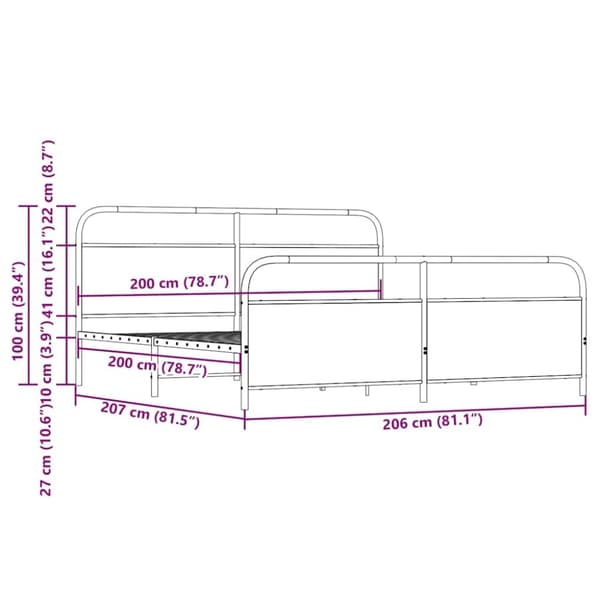 vidaXL Sengeramme i metall uten madrass sonoma eik 200x200 cm