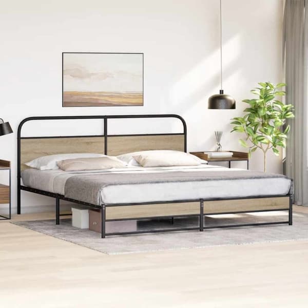 vidaXL sengeramme uden madras 200x200 cm metal røget egetræsfarve
