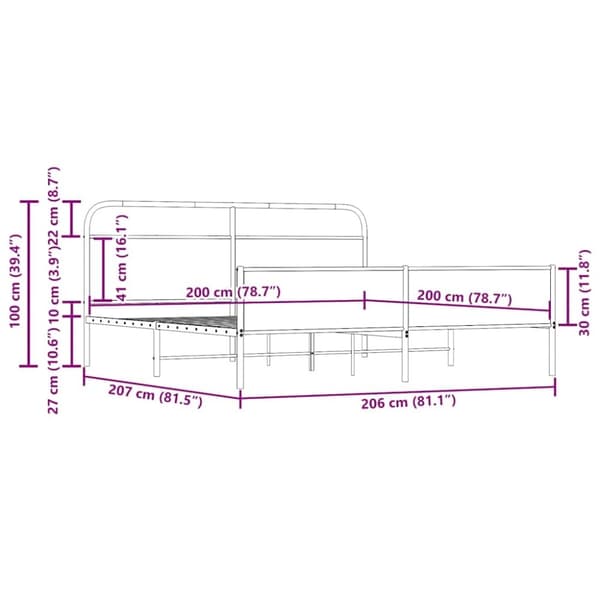 vidaXL sengeramme uden madras 200x200 cm metal røget egetræsfarve