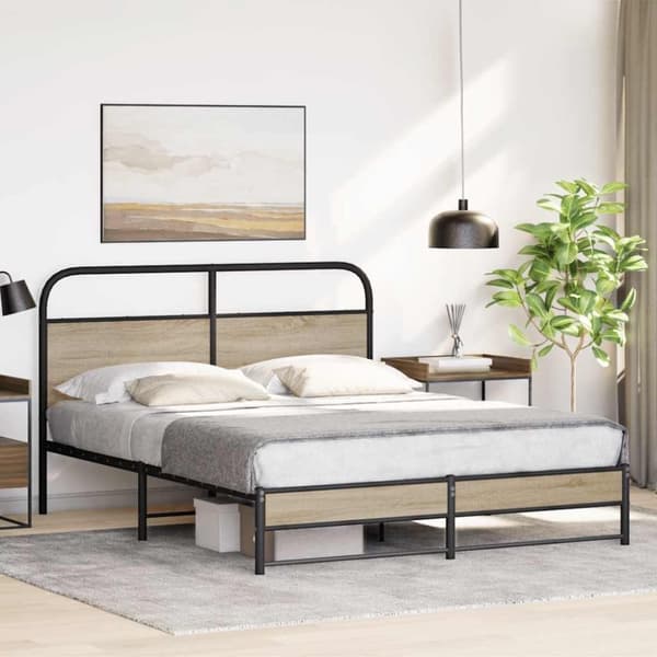 vidaXL sengeramme uden madras 160x200 cm metal røget egetræsfarve
