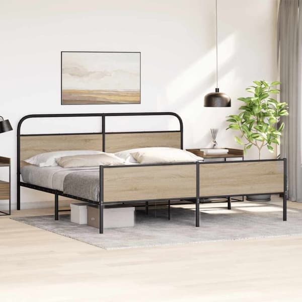 vidaXL Sengeramme i metall uten madrass røkt eik 150x200 cm