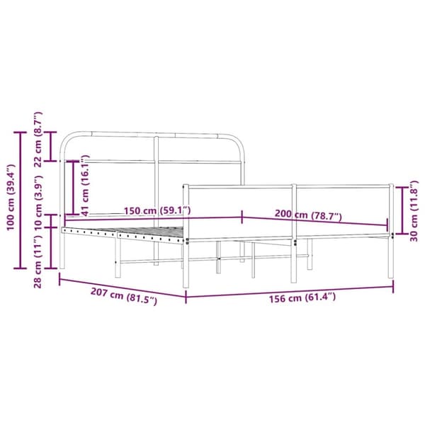 vidaXL Sengeramme i metall uten madrass røkt eik 150x200 cm