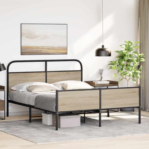 vidaXL Sengeramme i metall uten madrass røkt eik 160x200 cm