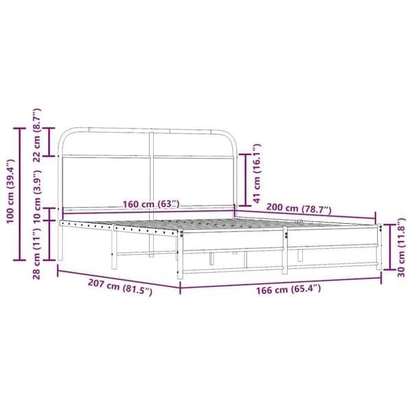 vidaXL Sengeramme i metall uten madrass røkt eik 160x200 cm