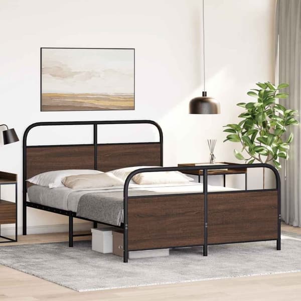 vidaXL Sengeramme i metall uten madrass brun eik 140x190 cm