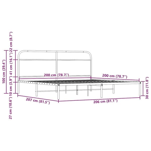 vidaXL Sengeramme i metall uten madrass sonoma eik 200x200 cm