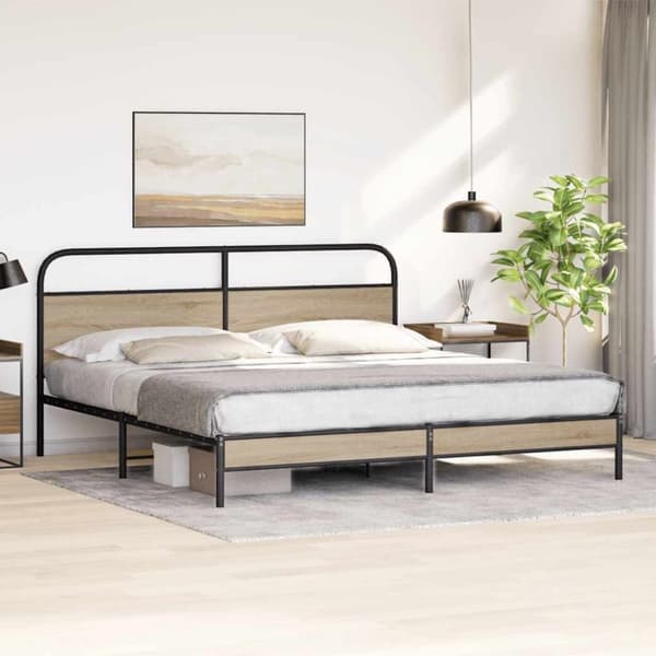 vidaXL Sengeramme i metall uten madrass røkt eik 193x203 cm