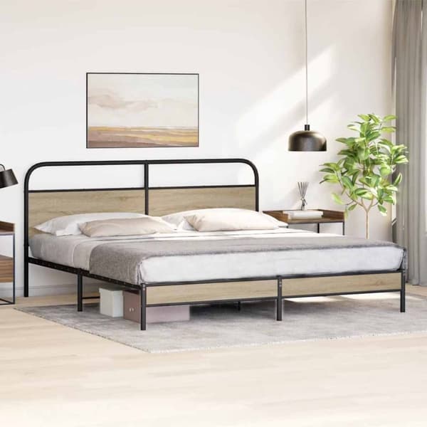 vidaXL sengeramme uden madras 180x200 cm metal røget egetræsfarve