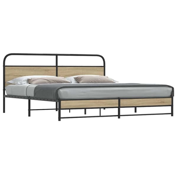vidaXL Sengeramme i metall uten madrass røkt eik 193x203 cm