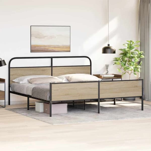 vidaXL Sengeramme i metall uten madrass røkt eik 183x213 cm