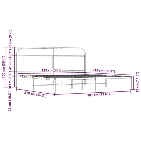 vidaXL sengeramme uden madras 183x213 cm metal røget egetræsfarve