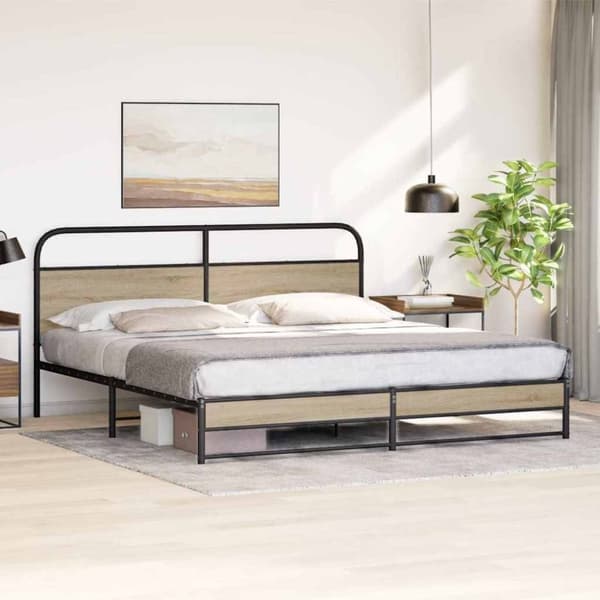 vidaXL sengeramme uden madras 193x203 cm metal røget egetræsfarve