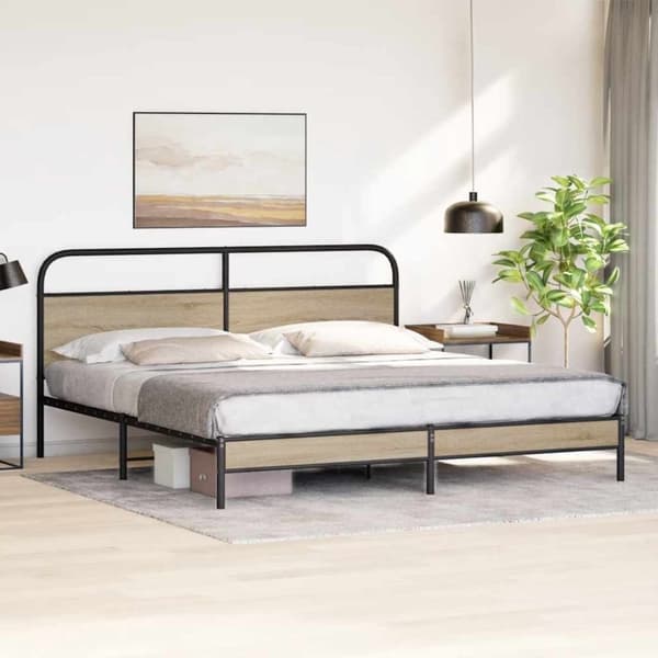 vidaXL sengeramme uden madras 200x200 cm metal røget egetræsfarve