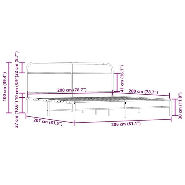 vidaXL sengeramme uden madras 200x200 cm metal røget egetræsfarve
