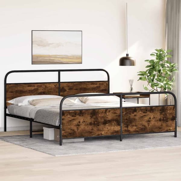 vidaXL sengeramme uden madras 193x203 cm metal røget egetræsfarve