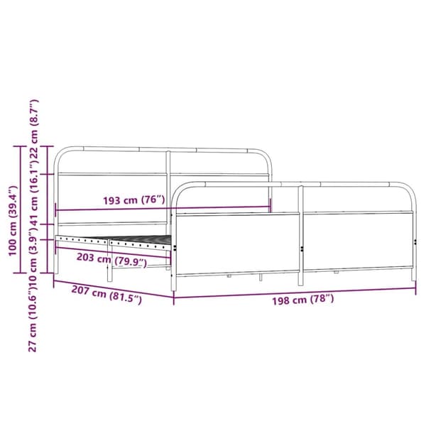 vidaXL sengeramme uden madras 193x203 cm metal røget egetræsfarve