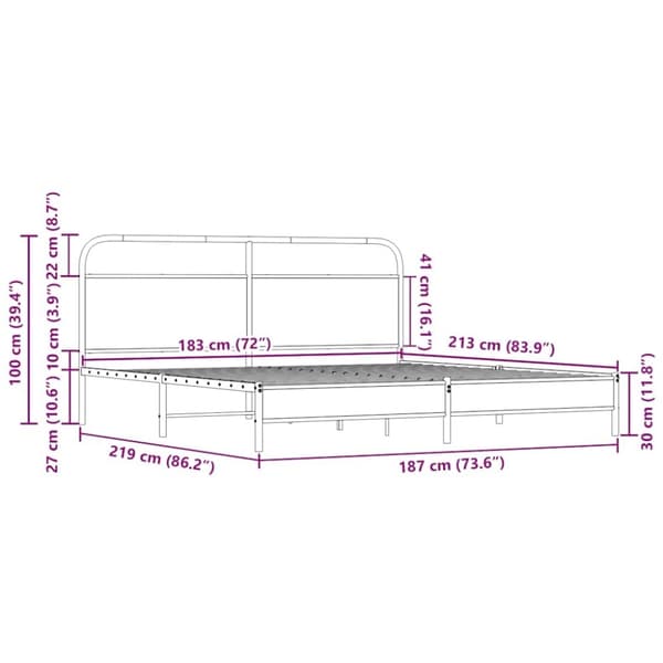 vidaXL sengeramme uden madras 183x213 cm metal sonoma-eg