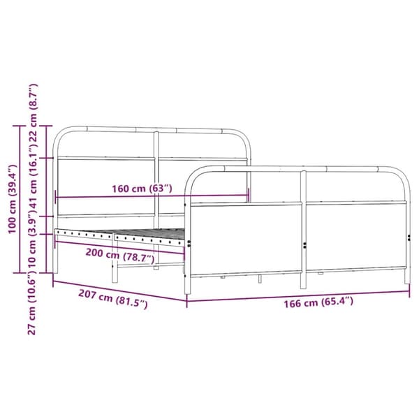 vidaXL Sengeramme i metall uten madrass røkt eik 160x200 cm