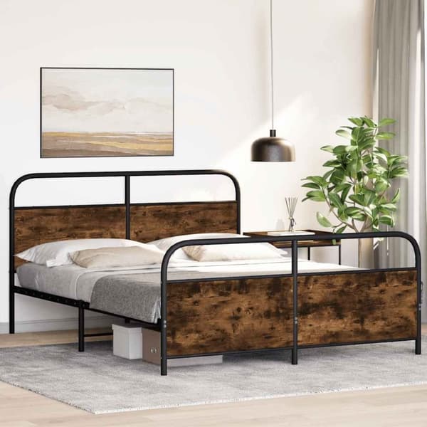 vidaXL sengeramme uden madras 160x200 cm metal røget egetræsfarve