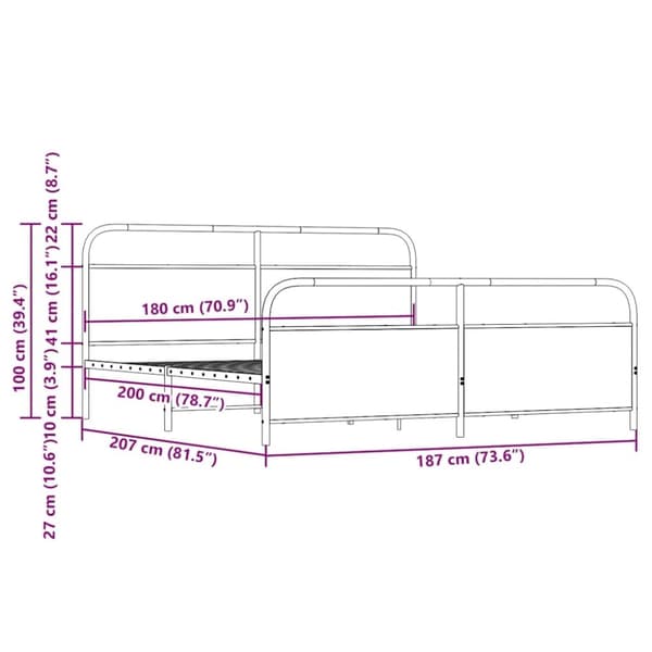 vidaXL sengeramme uden madras 180x200 cm metal sonoma-eg