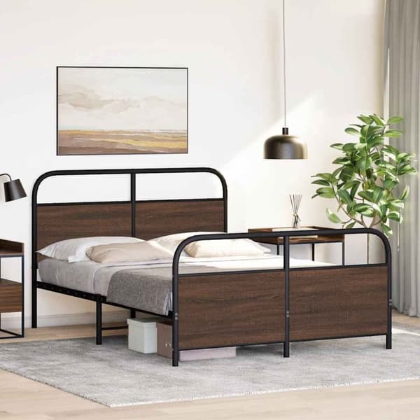vidaXL Sengeramme i metall uten madrass brun eik 140x200 cm