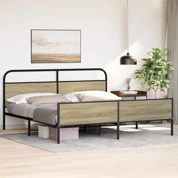 vidaXL Sengeramme i metall uten madrass sonoma eik 193x203 cm