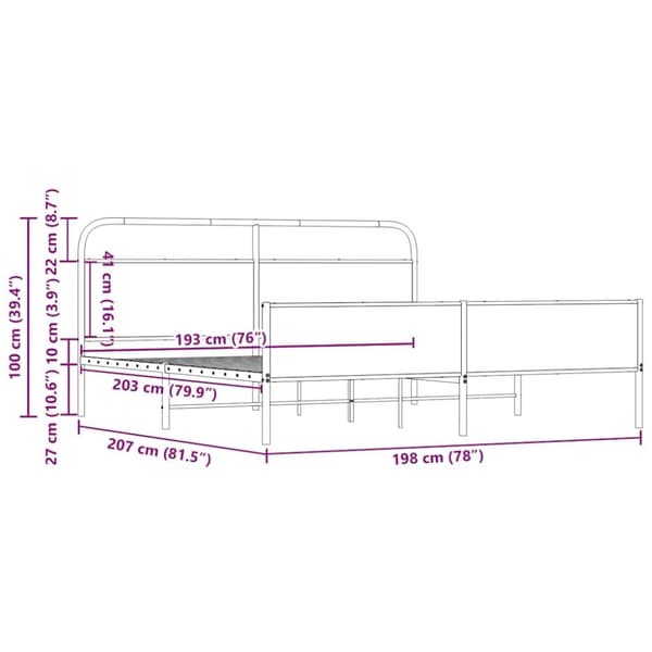 vidaXL Sengeramme i metall uten madrass sonoma eik 193x203 cm